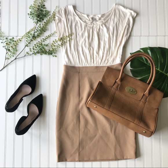 LOFT Dresses & Skirts - Loft dress camel tan cream skirt blouse combo